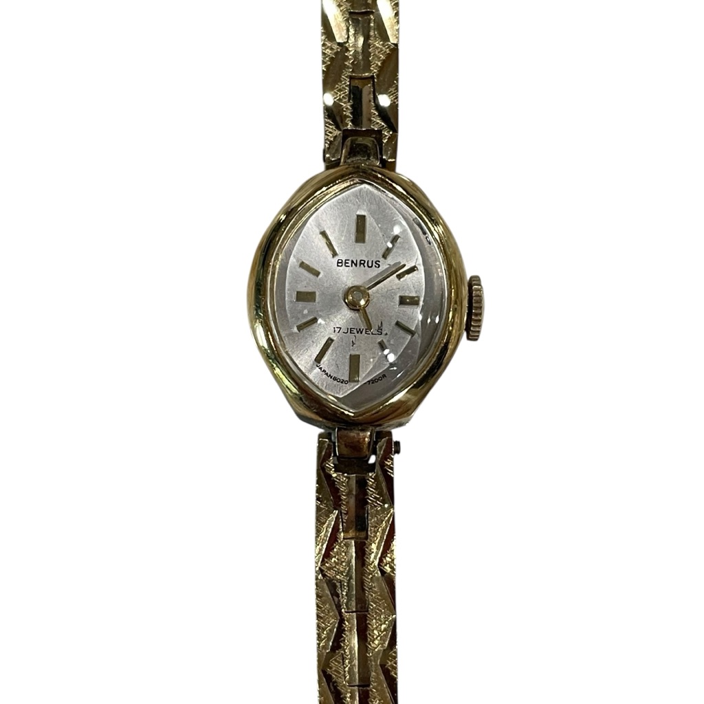 Benrus 17 Jewels Vintage Gold Tone Women’s Watch Textured Band